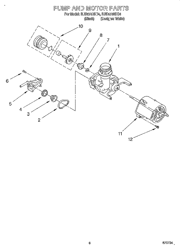 PUMP AND MOTOR Diagram and Parts List for RUD5750DB4  Roper Dishwasher