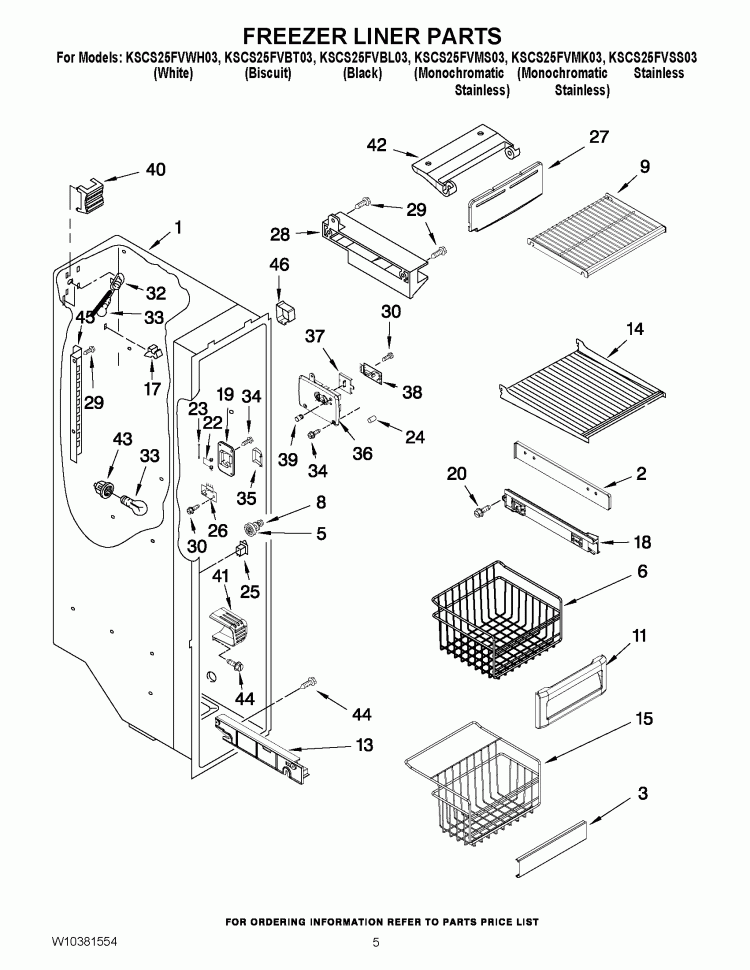 FREEZER LINER PARTS Diagram and Parts List for KSCS25FVBL03  KitchenAid Refrigerator