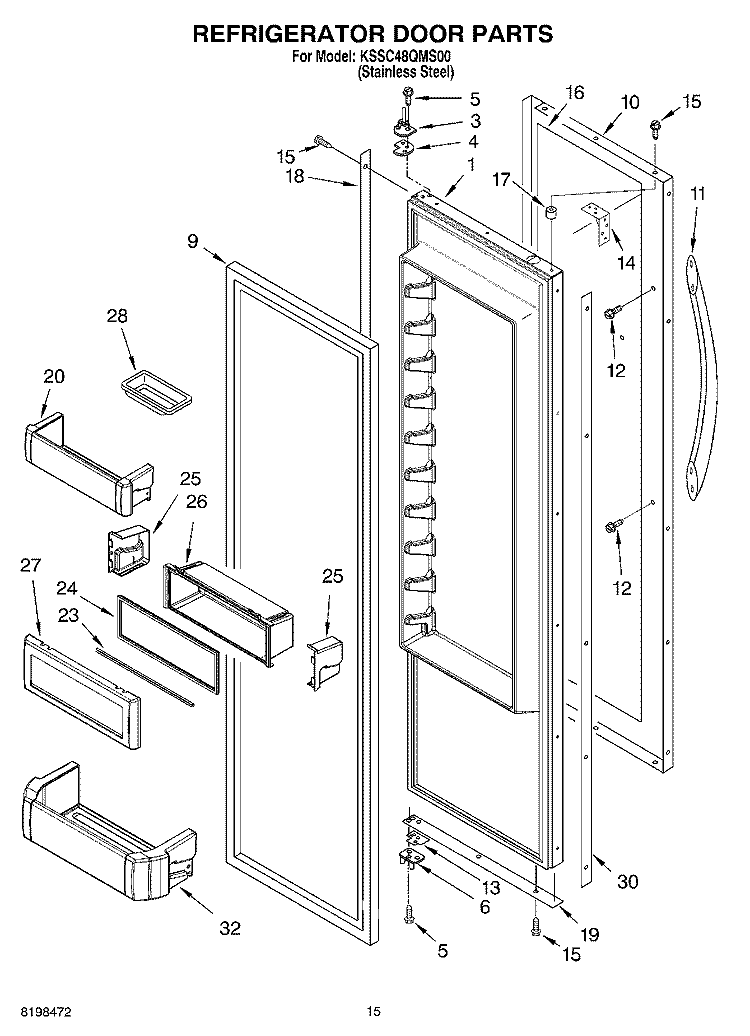 REFRIGERATOR DOOR PARTS Diagram and Parts List for KSSC48QMS00  KitchenAid Refrigerator