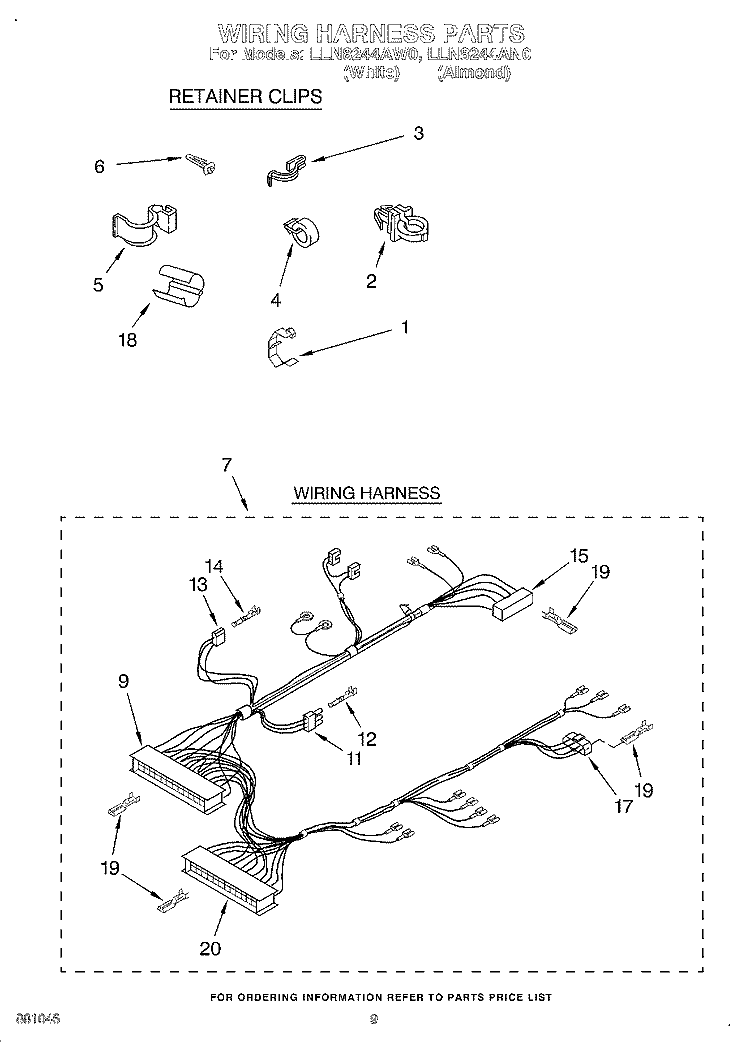 WIRING HARNESS Diagram and Parts List for LLN8244AW0  Whirlpool Washer