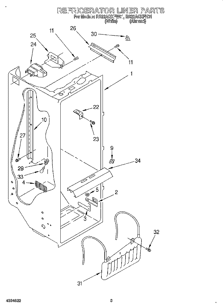 REFRIGERATOR LINER Diagram and Parts List for RS22AQXFN01  Roper Refrigerator