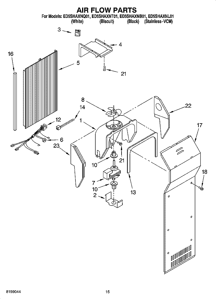 AIR FLOW PARTS Diagram and Parts List for ED5SHAXNT01  Whirlpool Refrigerator