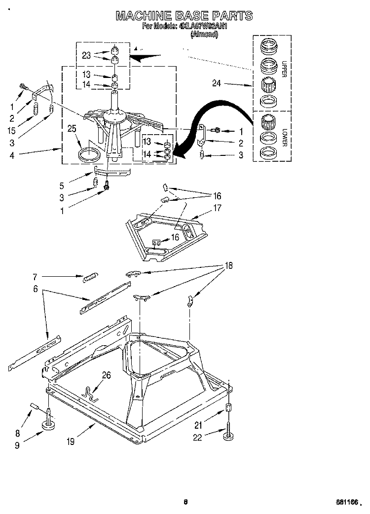 MACHINE BASE Diagram and Parts List for 4XLA87W92AN1  Whirlpool Washer