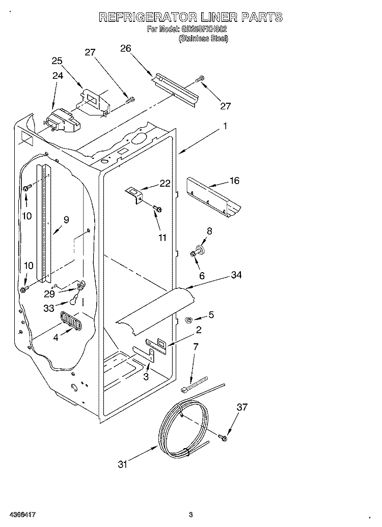 REFRIGERATOR LINER Diagram and Parts List for GD25SFXHS02  Whirlpool Refrigerator