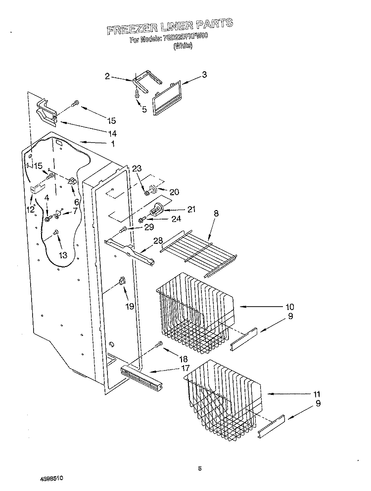 FREEZER LINER Diagram and Parts List for 7GD22DFXFW00  Whirlpool Refrigerator