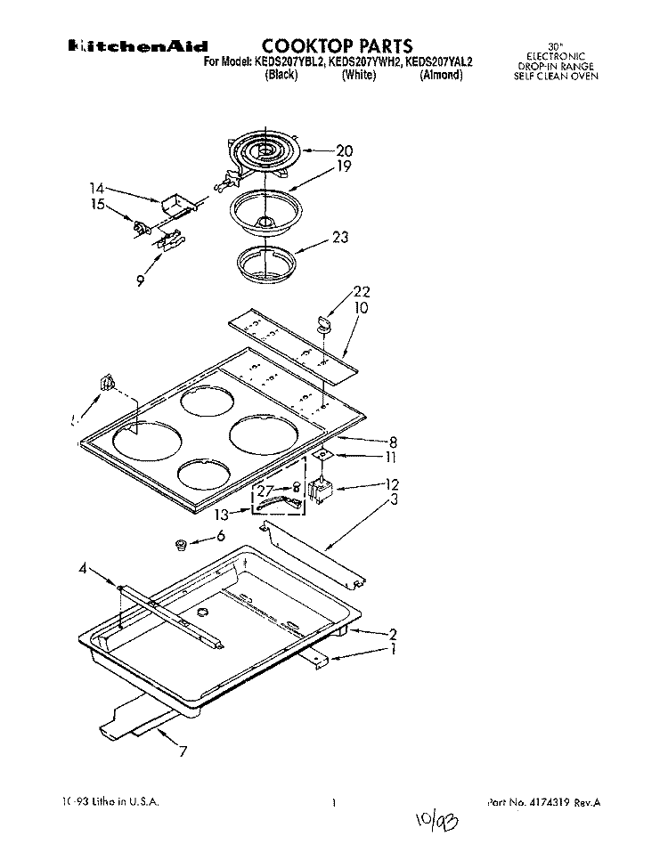 COOKTOP Diagram and Parts List for KEDS207YWH2  KitchenAid Range