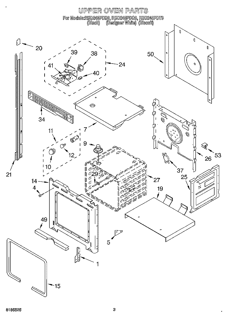 UPPER OVEN Diagram and Parts List for RBD245PDQ9  Whirlpool Wall Oven