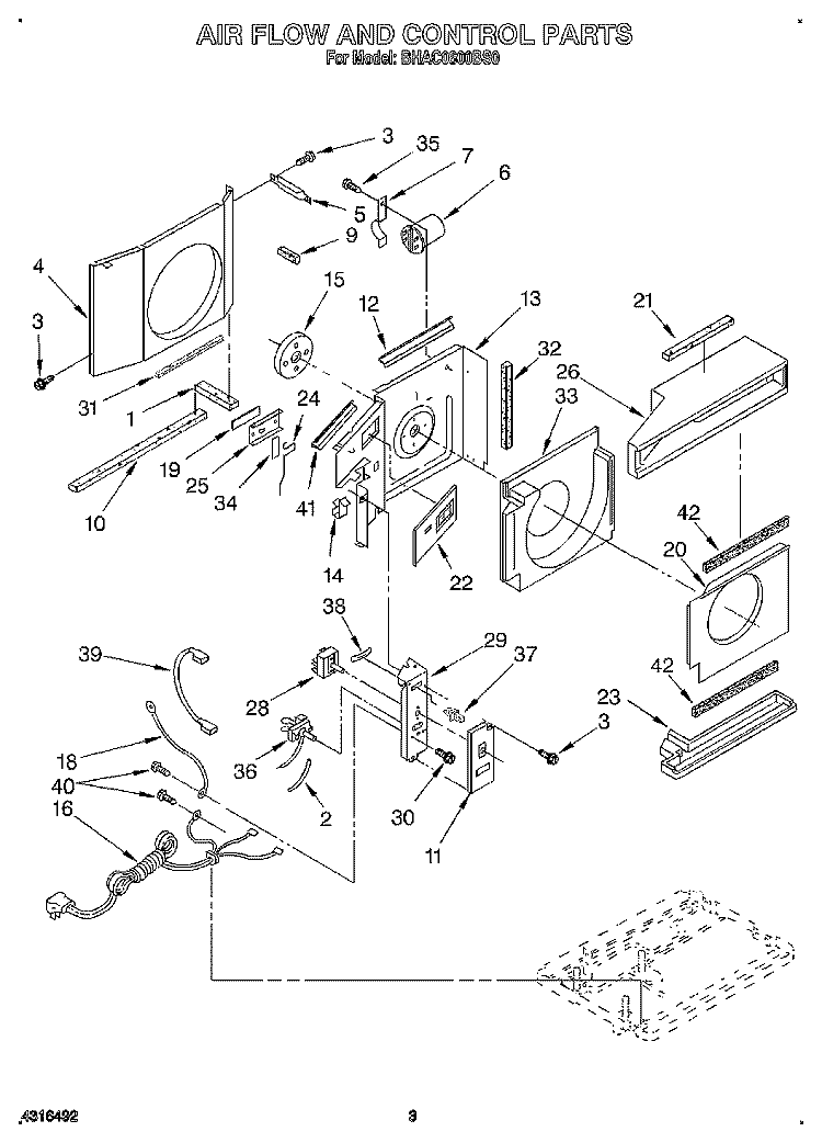 AIR FLOW AND CONTROL Diagram and Parts List for BHAC0600BS0  Whirlpool Air Conditioner