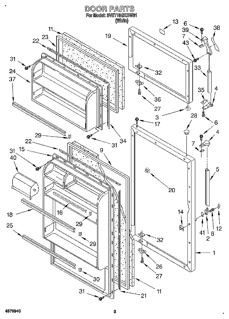 DOOR Diagram and Parts List for 3VET16GKBW01  Whirlpool Refrigerator