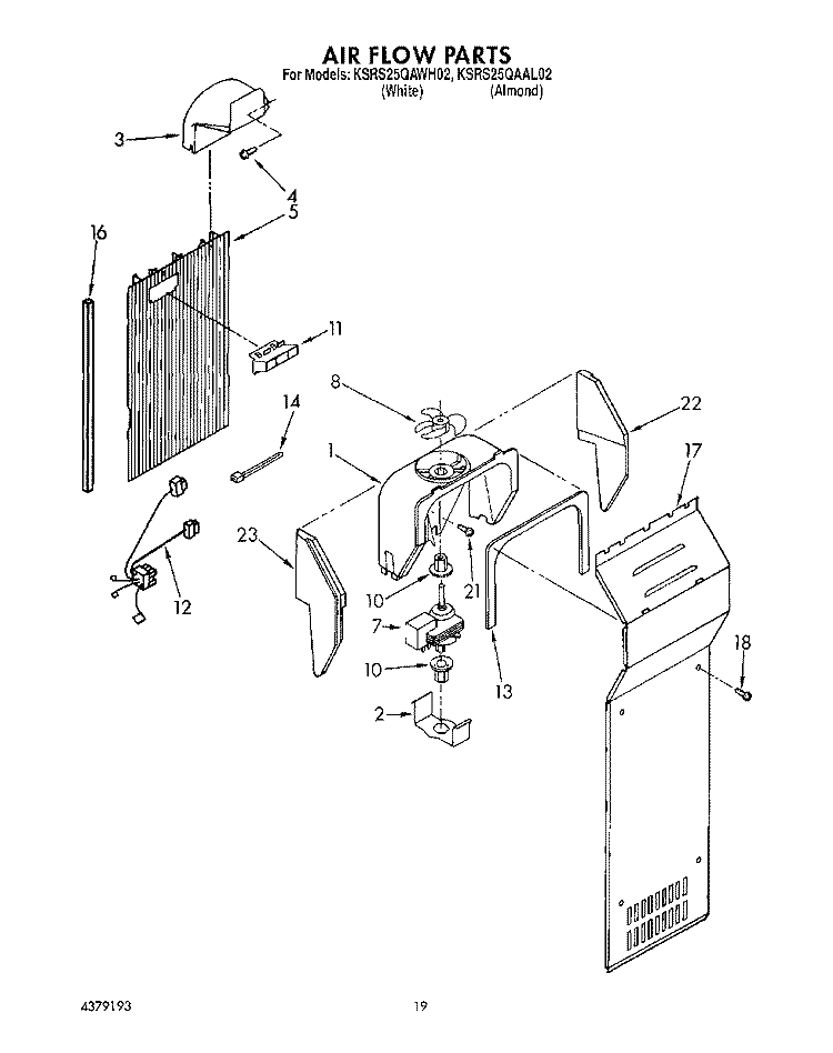 AIR FLOW Diagram and Parts List for KSRS25QAAL02  KitchenAid Refrigerator