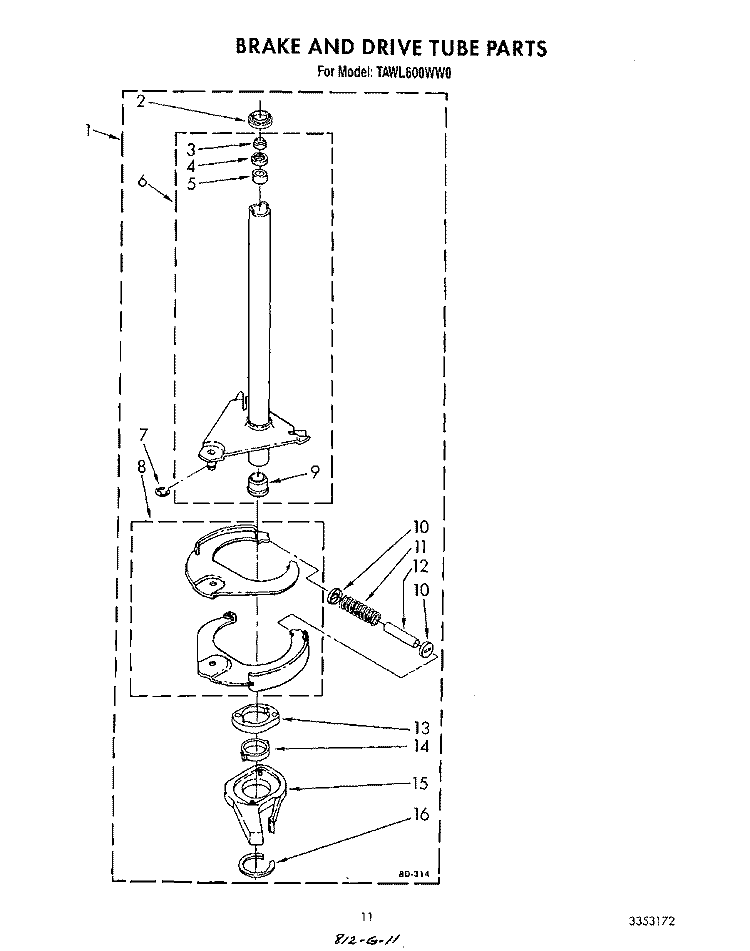 BRAKE AND DRIVE TUBE Diagram and Parts List for TAWL600WW0  Estate Washer