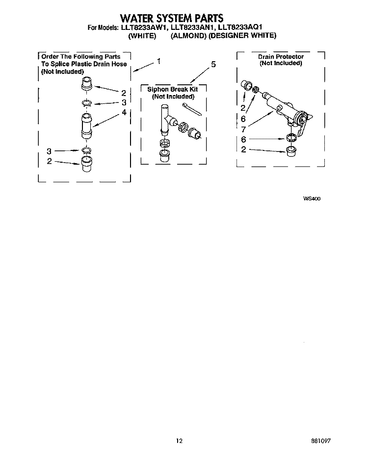 WATER SYSTEM Diagram and Parts List for LLT8233AQ1  Whirlpool Washer