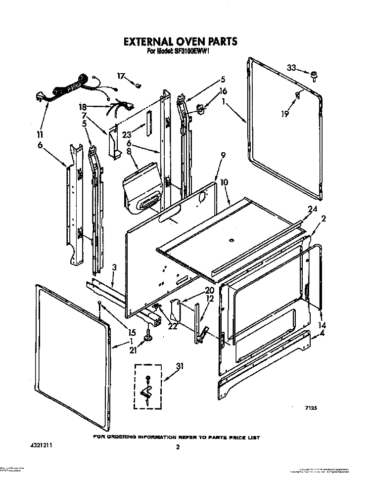 EXTERNAL OVEN Diagram and Parts List for SF3100EWN1  Whirlpool Range