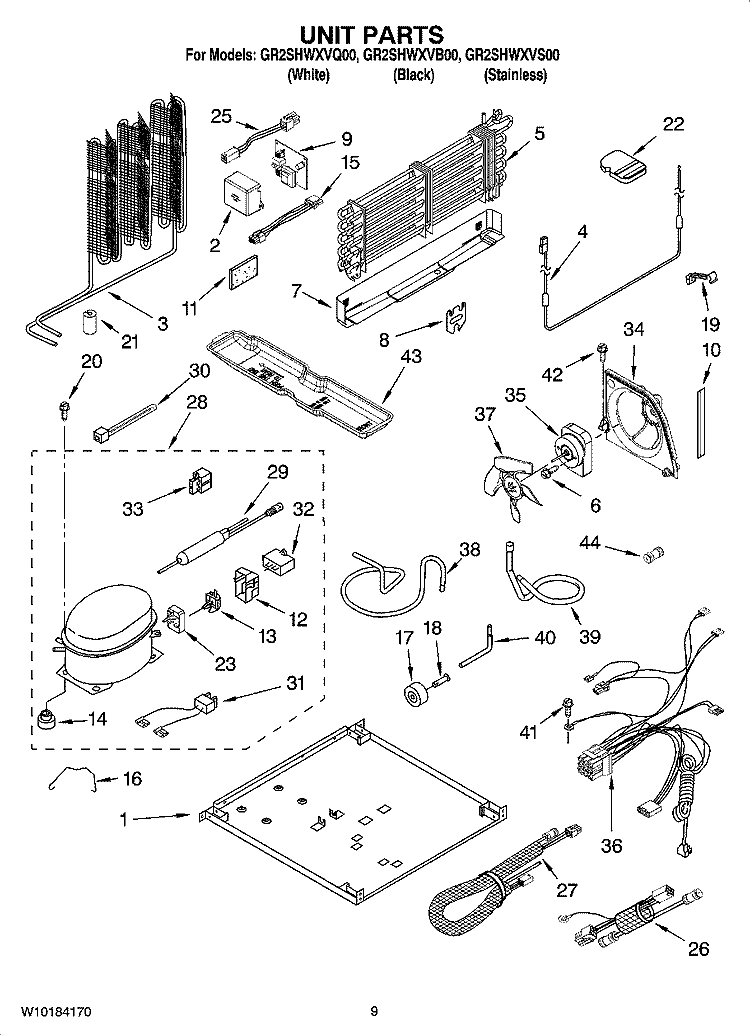 UNIT PARTS Diagram and Parts List for GR2SHWXVS00  Whirlpool Refrigerator