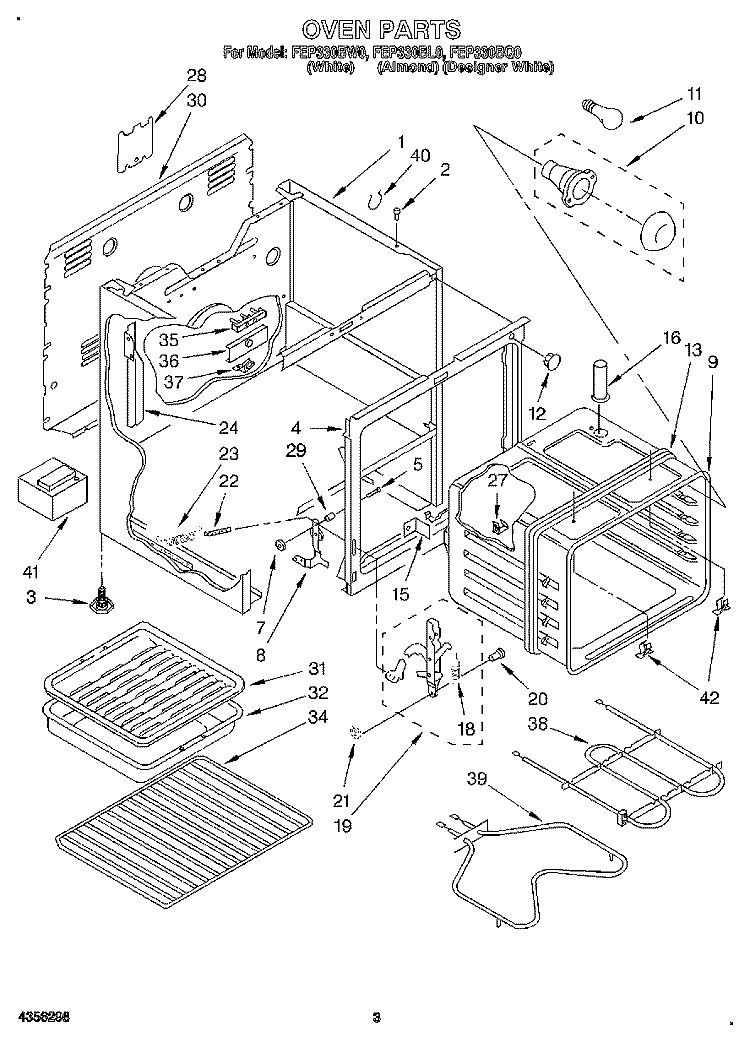 OVEN Diagram and Parts List for FEP330BL0  Roper Range