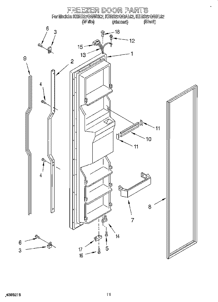 FREEZER DOOR Diagram and Parts List for KSRS27QGWH02  KitchenAid Refrigerator