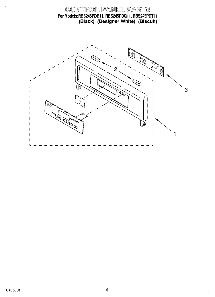 CONTROL PANEL Diagram and Parts List for RBS245PDT11  Whirlpool Wall Oven