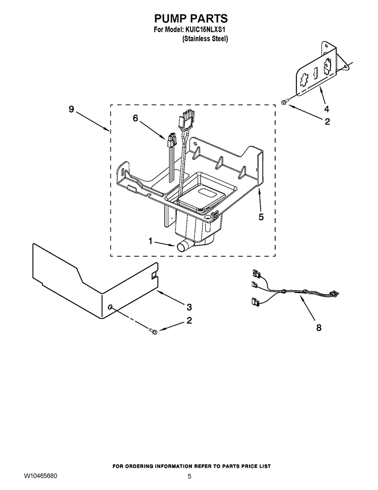 PUMP PARTS Diagram and Parts List for KUIC15NLXS1  KitchenAid Ice Maker