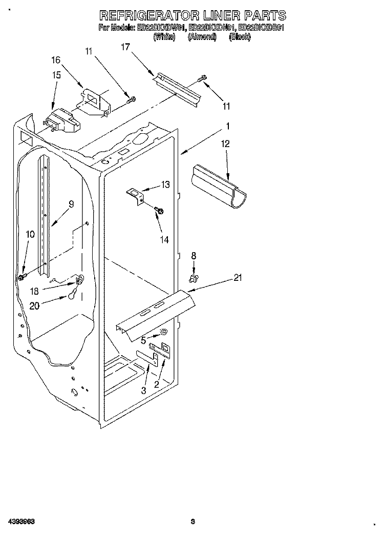 REFRIGERATOR LINER Diagram and Parts List for ED22DKXDN01  Whirlpool Refrigerator