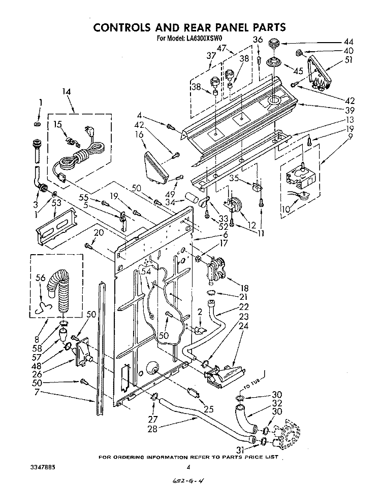 CONTROLS AND REAR PANEL Diagram and Parts List for LA6300XSW0  Whirlpool Washer