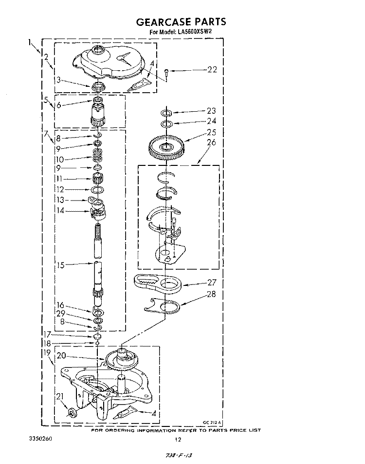 GEARCASE Diagram and Parts List for LA5600XSW2  Whirlpool Washer