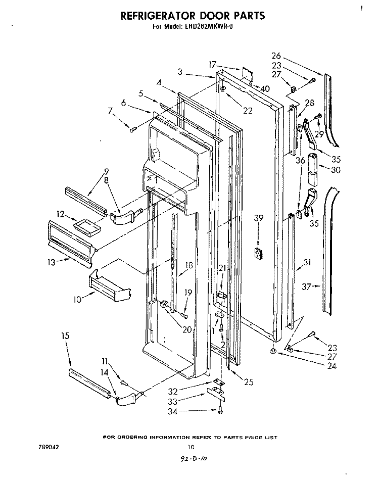 REFRIGERATOR DOOR Diagram and Parts List for EHD262MKWR0  Whirlpool Refrigerator