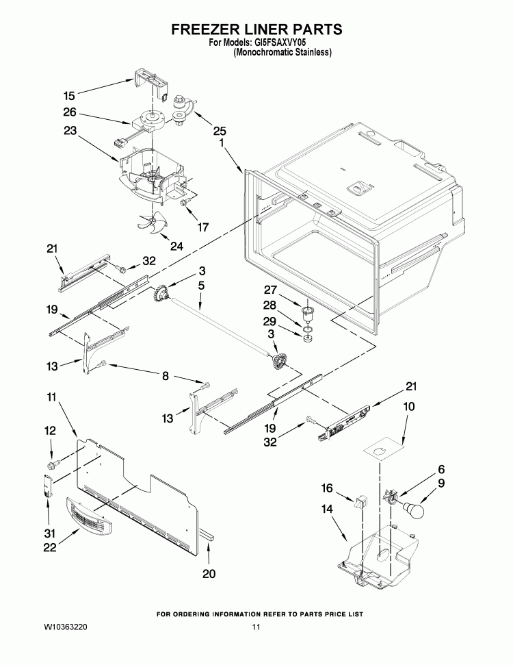 FREEZER LINER PARTS Diagram and Parts List for GI5FSAXVY05  Whirlpool Refrigerator
