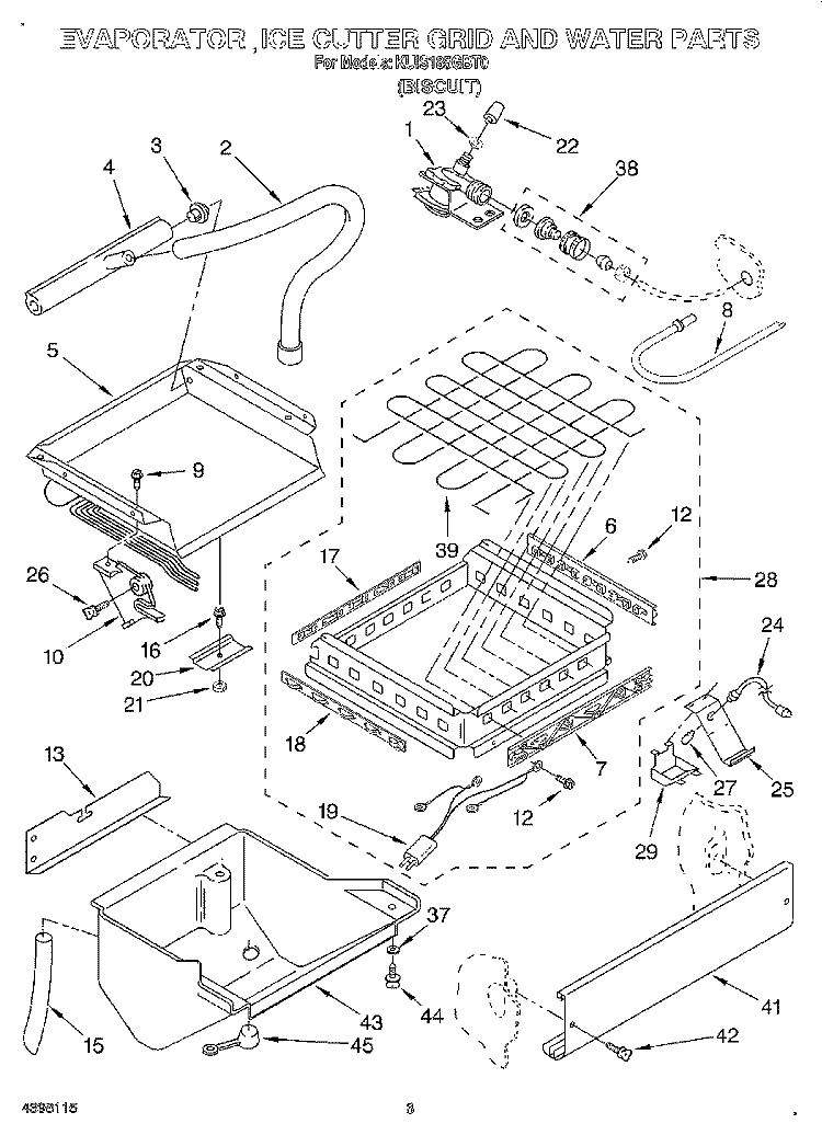 EVAPORATOR, ICE CUTTER GRID AND WATER Diagram and Parts List for KUIS185GBT0  KitchenAid Ice Maker