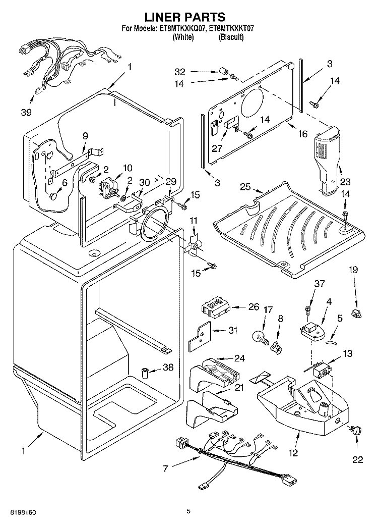 LINER Diagram and Parts List for ET8MTKXKT07  Whirlpool Refrigerator
