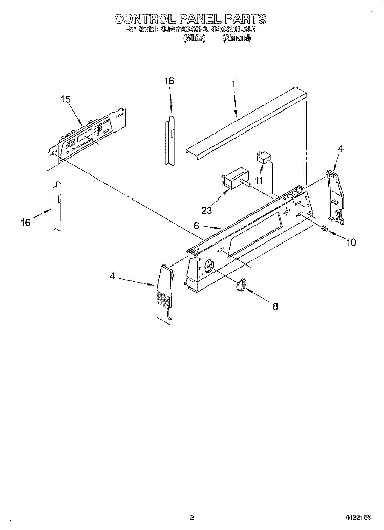 CONTROL PANEL Diagram and Parts List for KERC500EWH3  KitchenAid Range