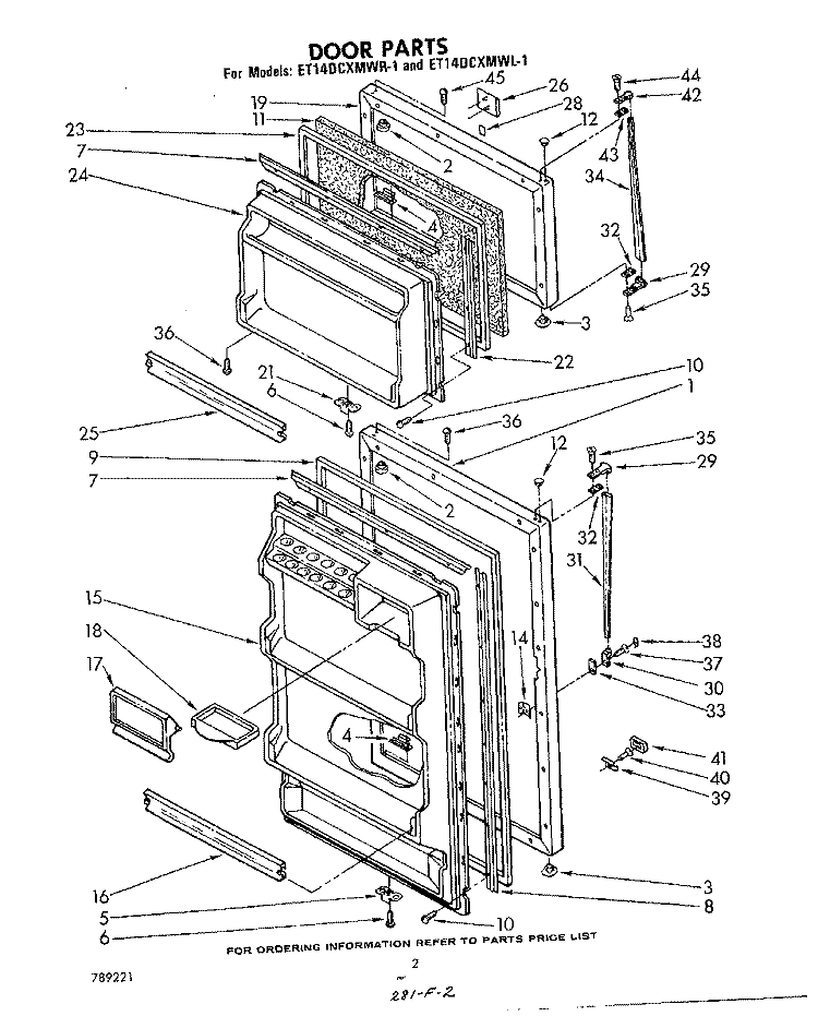 DOOR Diagram and Parts List for ET14DCXMWR1  Whirlpool Refrigerator