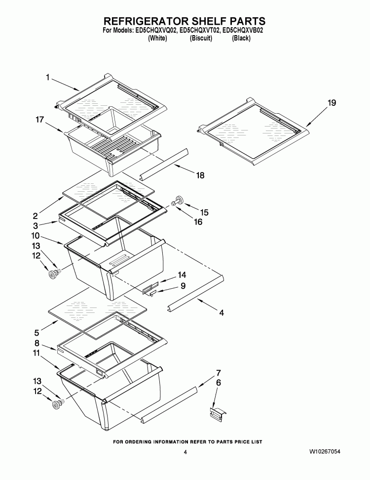 REFRIGERATOR SHELF PARTS Diagram and Parts List for ED5CHQXVB02  Whirlpool Refrigerator