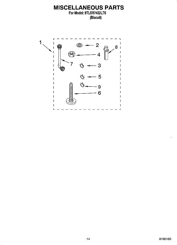 MISCELLANEOUS  PARTS, OPTIONAL PARTS (NOT INCLUDED) Diagram and Parts List for 8TLSR7432LT0  Whirlpool Washer