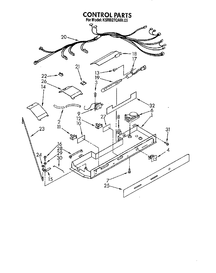 CONTROL Diagram and Parts List for KSRB27QABL05  KitchenAid Refrigerator