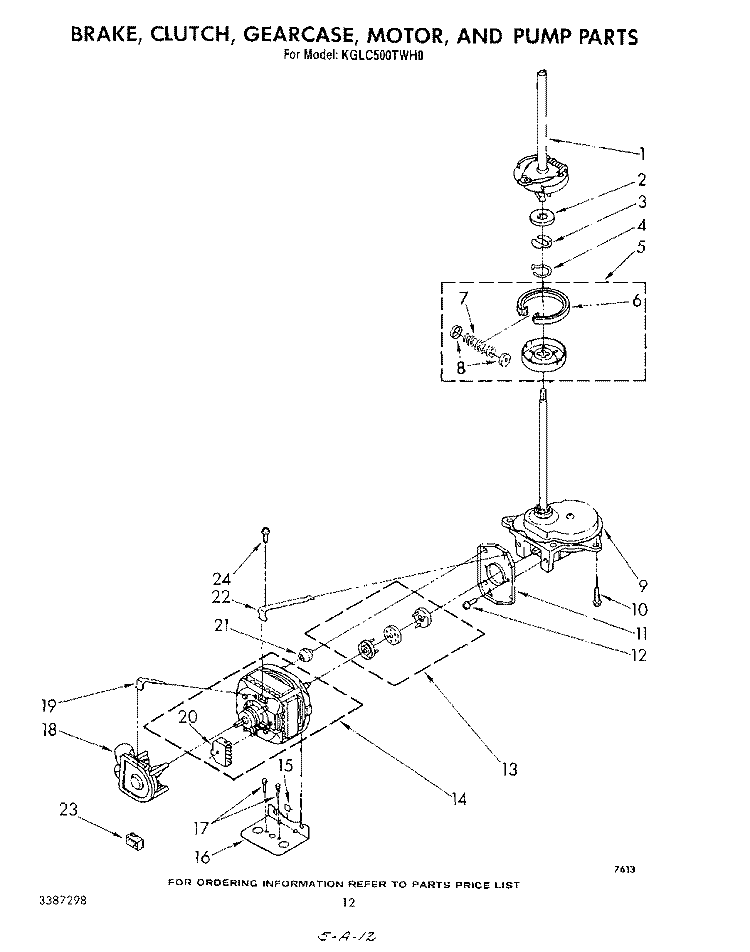 BRAKE, CLUTCH, GEARCASE, MOTOR AND PUMP Diagram and Parts List for KGLC500THT0  KitchenAid Washer Dryer Combo