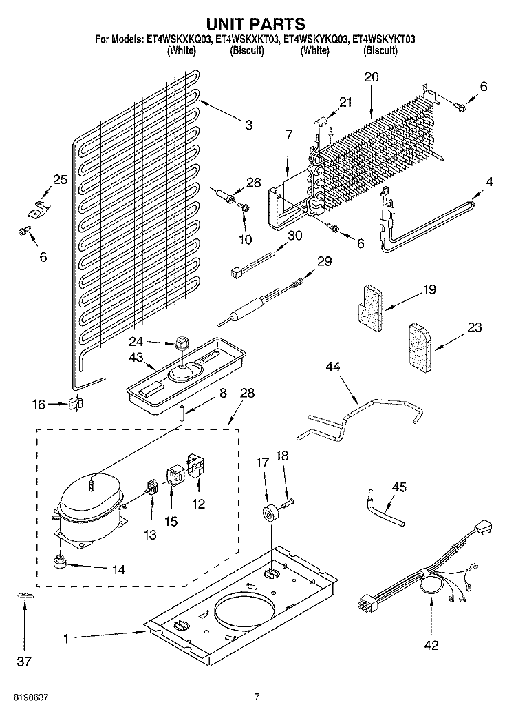 UNIT PARTS Diagram and Parts List for ET4WSKYKQ03  Whirlpool Refrigerator