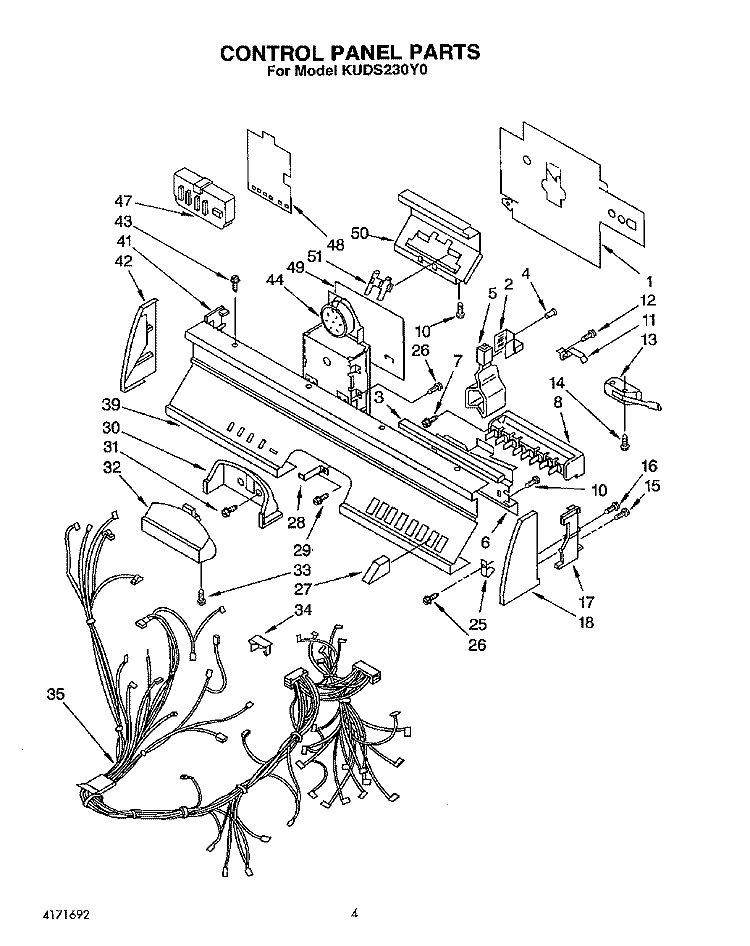 CONTROL PANEL, LIT/OPTIONAL Diagram and Parts List for KUDS230Y0  KitchenAid Dishwasher