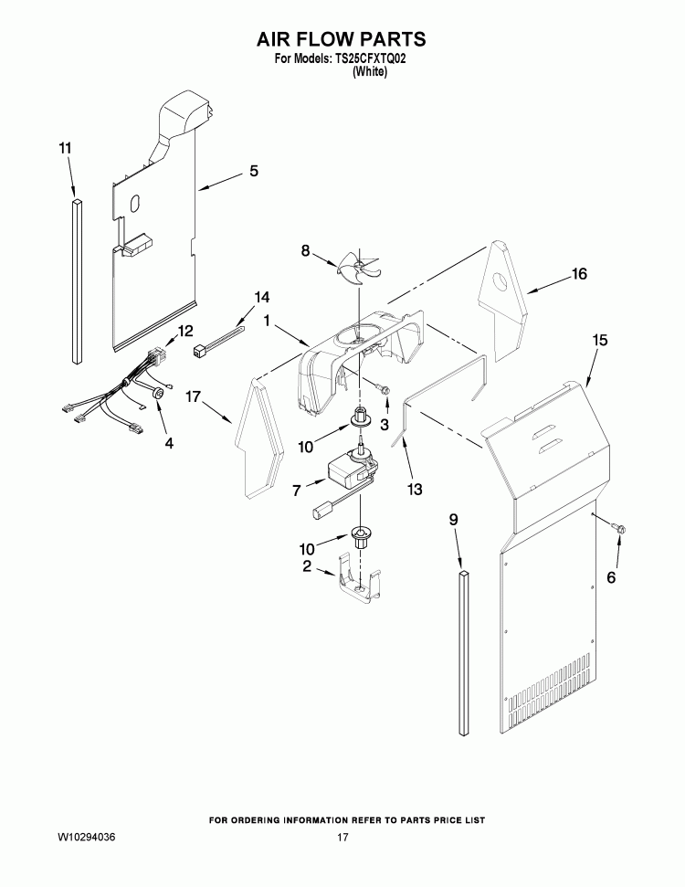 AIR FLOW PARTS Diagram and Parts List for TS25CFXTQ02  Estate Refrigerator