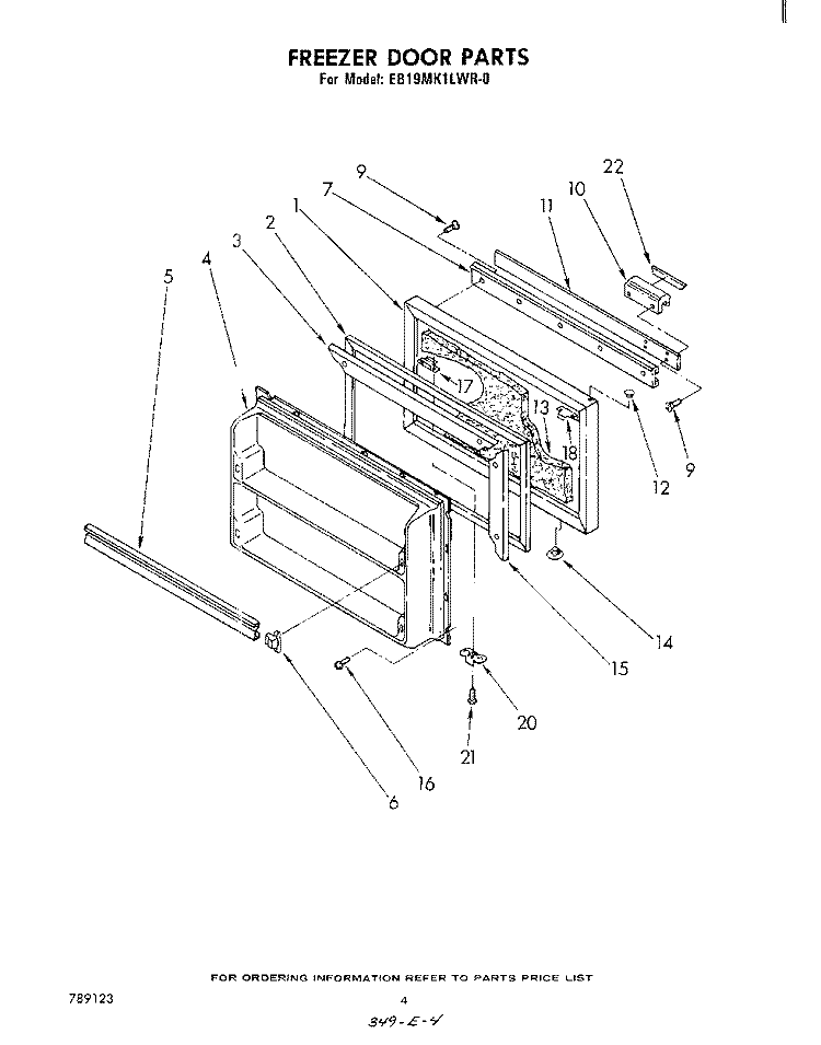 FREEZER DOOR, LIT/OPTIONAL Diagram and Parts List for EB19MK1LWR0  Whirlpool Refrigerator