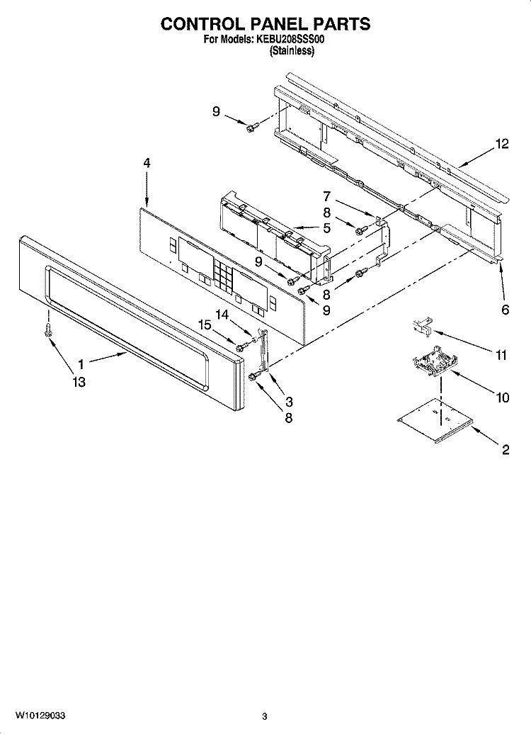 CONTROL PANEL PARTS Diagram and Parts List for KEBU208SSS00  KitchenAid Wall Oven