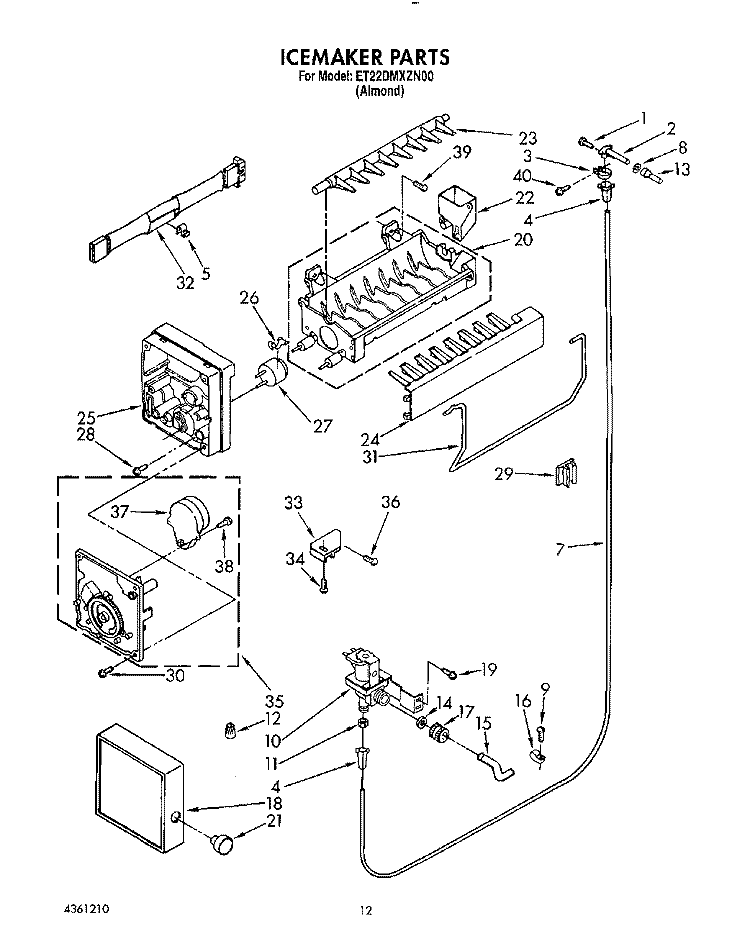 ICEMAKER Diagram and Parts List for ET22DMXZN00  Whirlpool Refrigerator
