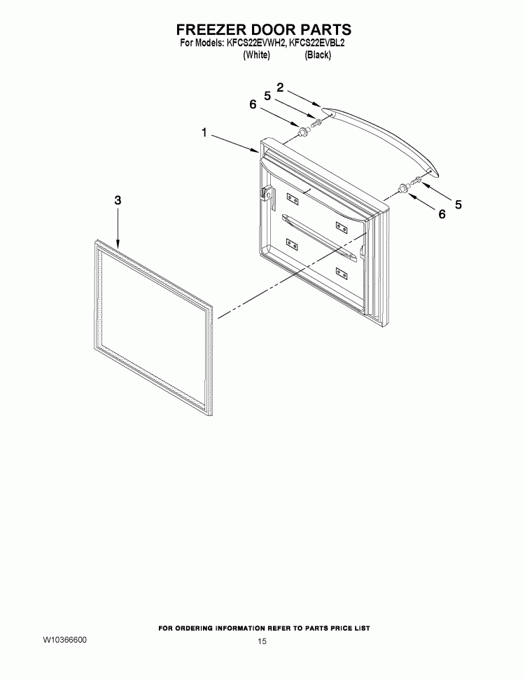 FREEZER DOOR PARTS Diagram and Parts List for KFCS22EVBL2  KitchenAid Refrigerator