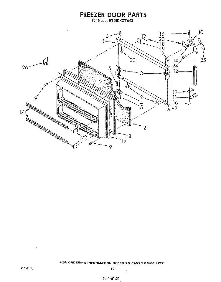 FREEZER DOOR Diagram and Parts List for ET20DKXTM03  Whirlpool Refrigerator