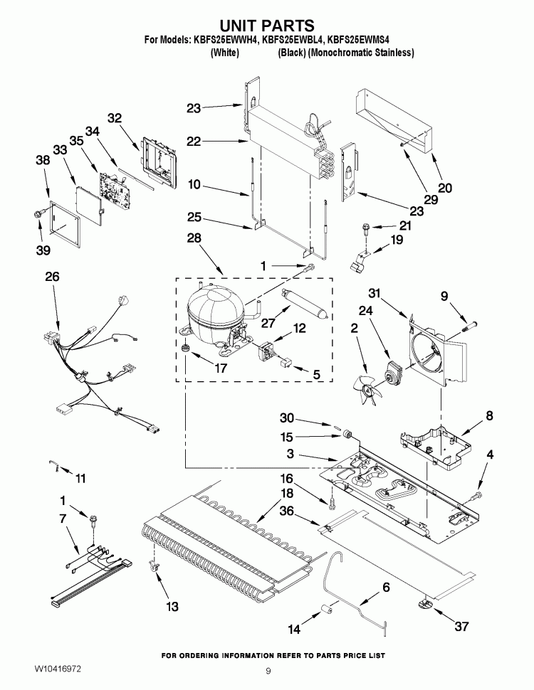 UNIT PARTS Diagram and Parts List for KBFS25EWBL4  KitchenAid Refrigerator