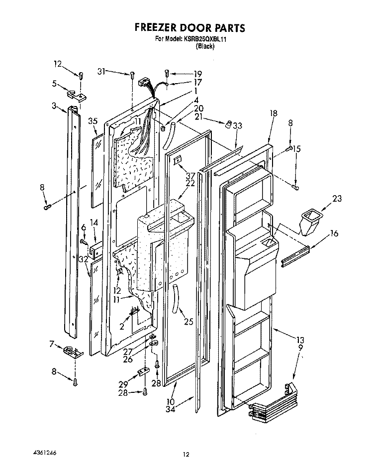 FREEZER DOOR Diagram and Parts List for KSRB25QXBL11  KitchenAid Refrigerator