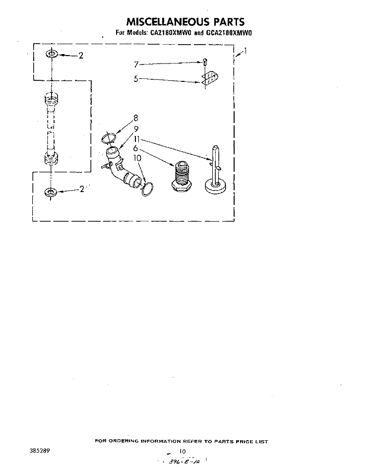 MISCELLANEOUS , LITERATURE AND OPTIONAL Diagram and Parts List for CA2180XMW0  Whirlpool Washer