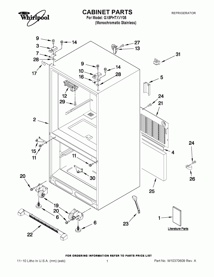 CABINET PARTS Diagram and Parts List for GX5FHTXVY05  Whirlpool Refrigerator