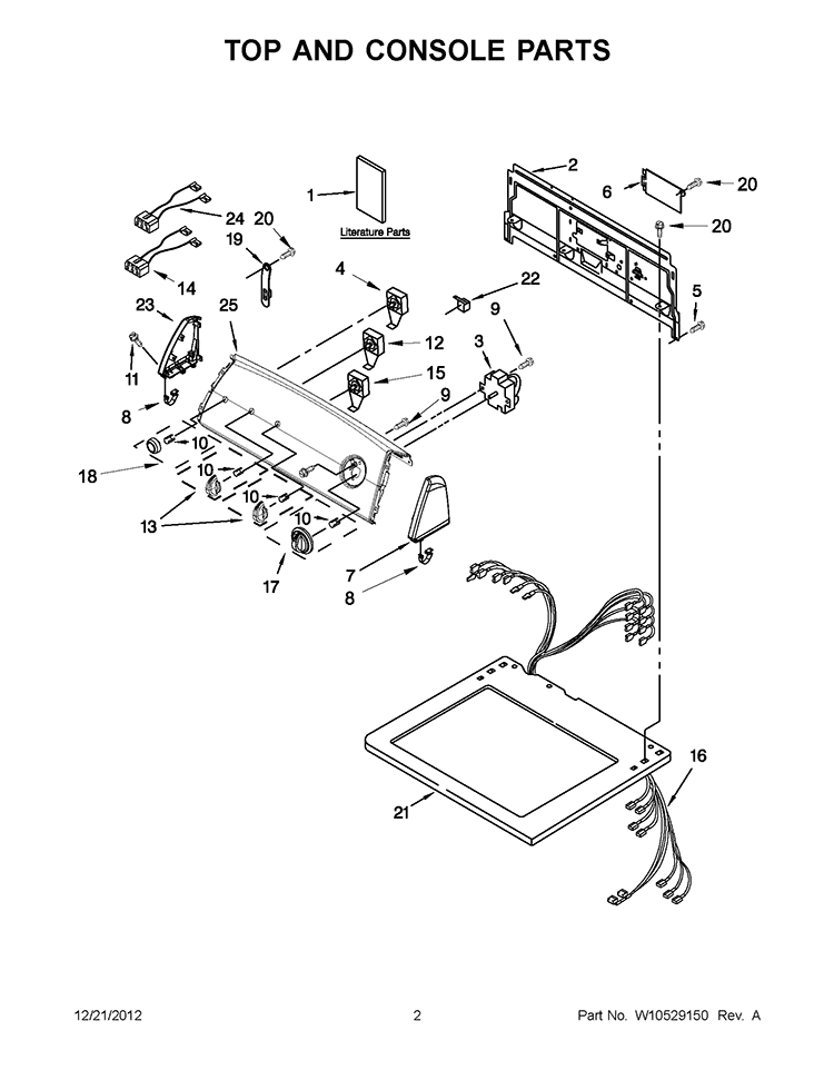 TOP AND CONSOLE PARTS Diagram and Parts List for 3LWED4900YW0  Whirlpool Dryer
