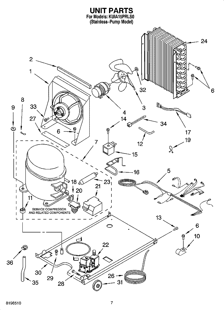 UNIT PARTS, OPTIONAL PARTS Diagram and Parts List for KUIA15PRLS0  KitchenAid Ice Maker