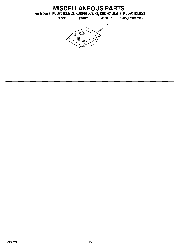 MISCELLANEOUS PARTS OPTIONAL PARTS (NOT INCLUDED) Diagram and Parts List for KUDP01DLBL3  KitchenAid Dishwasher